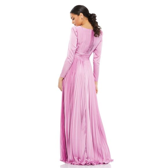 MAC DUGGAL PLEATED LONG SLEEVE V-NECK GOWN - Picture 2 of 10
